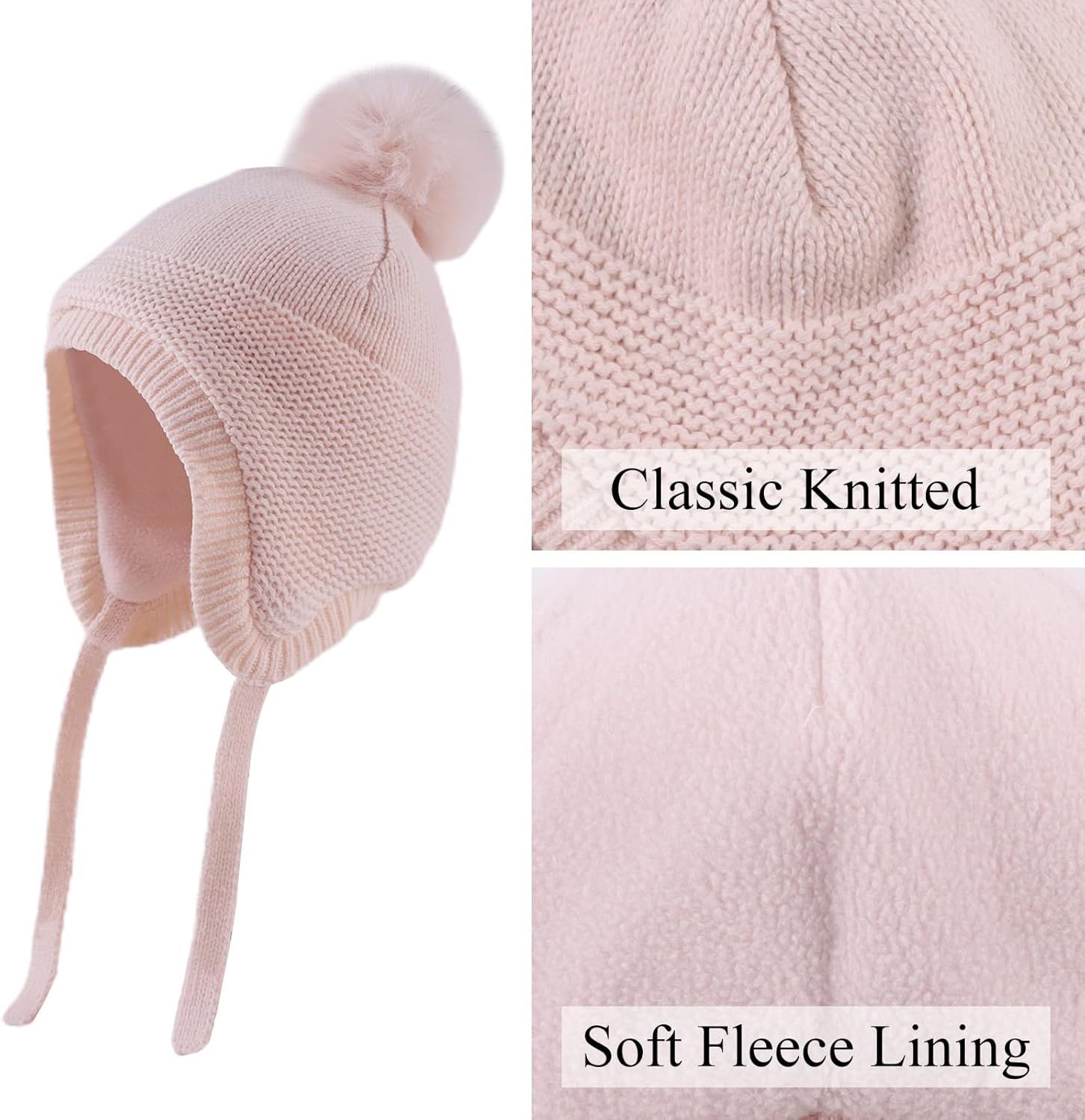 Basic Winter Baby Beanie Gloves Boys Girls Knitted Hat Pompom Kids Earflap Hats Warm Infant Toddler Beanie Mittens Set - Image 3