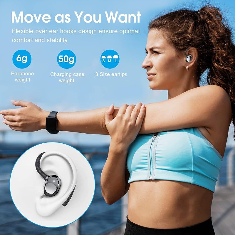 Wireless Earbuds, 2023 New Ultralight Sport Bluetooth 5.3 Headphones In Ear with LED Display, Built-in Mic Earphones, IPX7 Waterproof Wireless Headphones with Earhooks for Gym Workout (Black) image 3