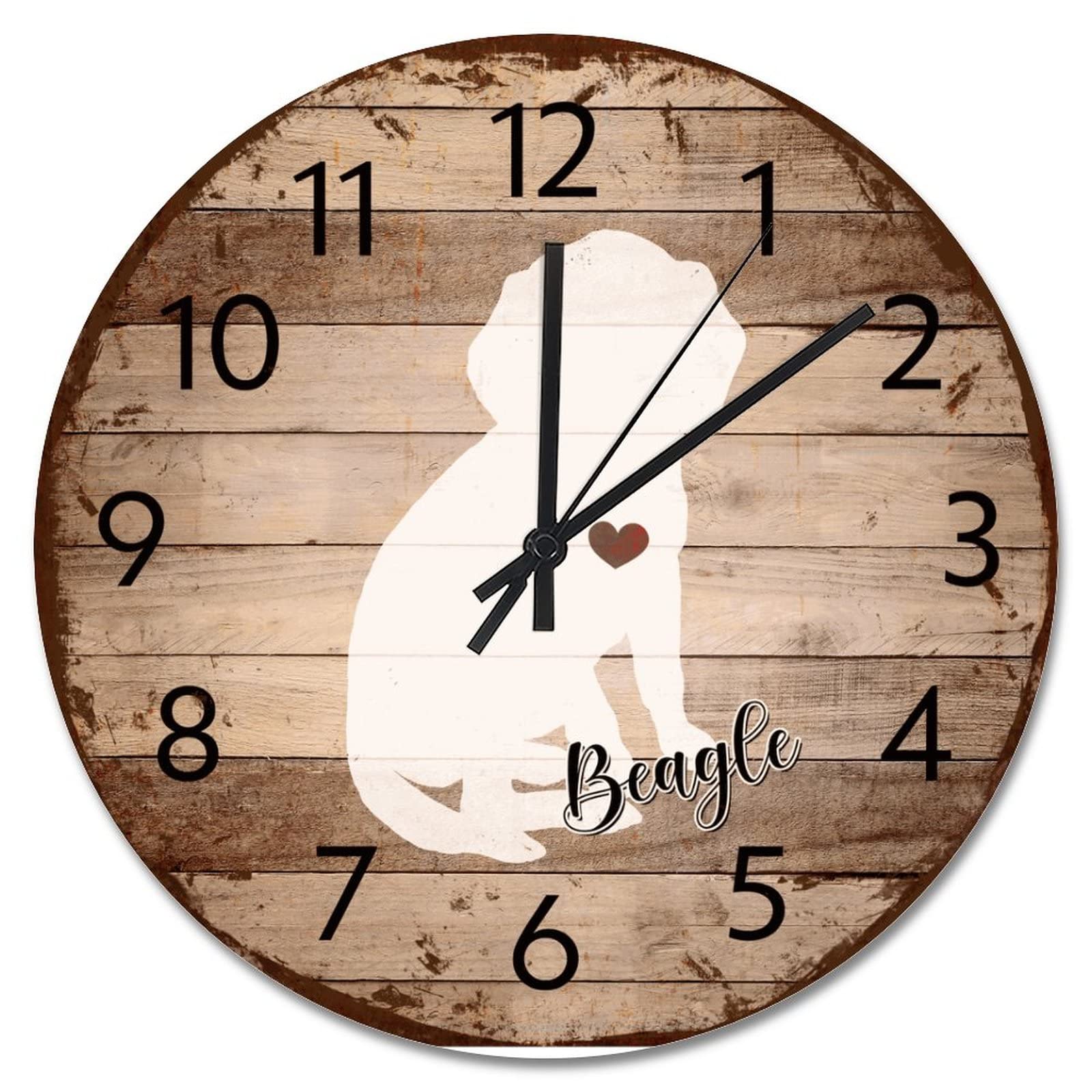 Horloge murale vintage bois silencieuse 38 cm Beagle sans tic-tac pour salon et cuisine