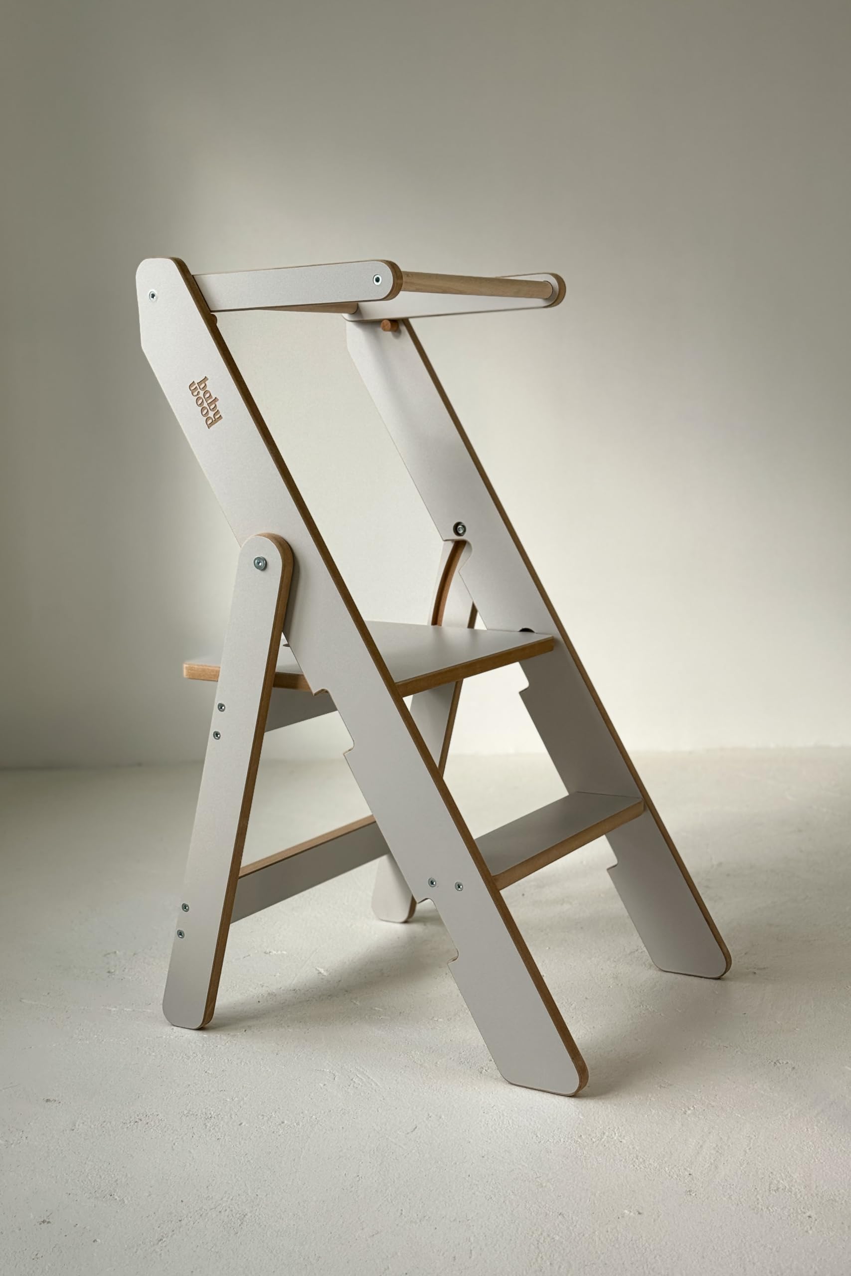 Opvouwbare leertoren voor kinderen, kinderstoel met tafel en veiligheidsbeugel, opstapkruk, geschikt voor kinderen, afneembare opstapkruk voor kleine kinderen, wit