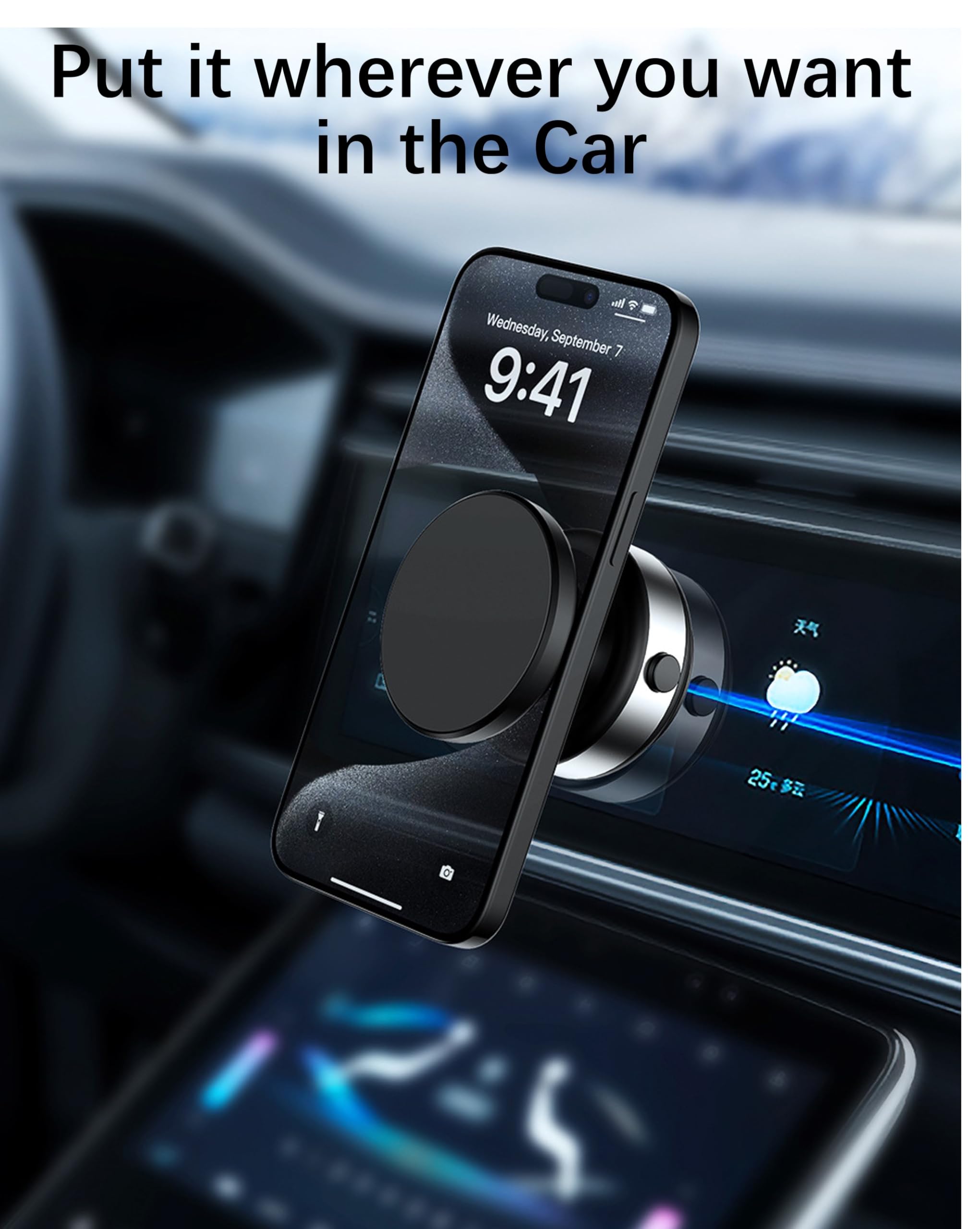 Soporte magnético de teléfono con ventosa eléctrica al vacío, soporte magnético giratorio para teléfono celular de 360°, manos libres ajustable, portátil, para Magsafe iPhone, coche, gimnasio, espejo, 3