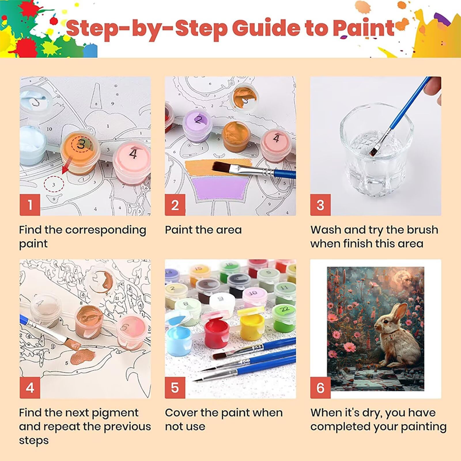 Rabbit Painting By Numbers Adult with Frame, Painting By Numbers Flower, DIY DIY Adult, Paint by Numbers Adult Kit with Acrylic Painting and Brushes, Home Decoration Gift 100x130cm L-6560