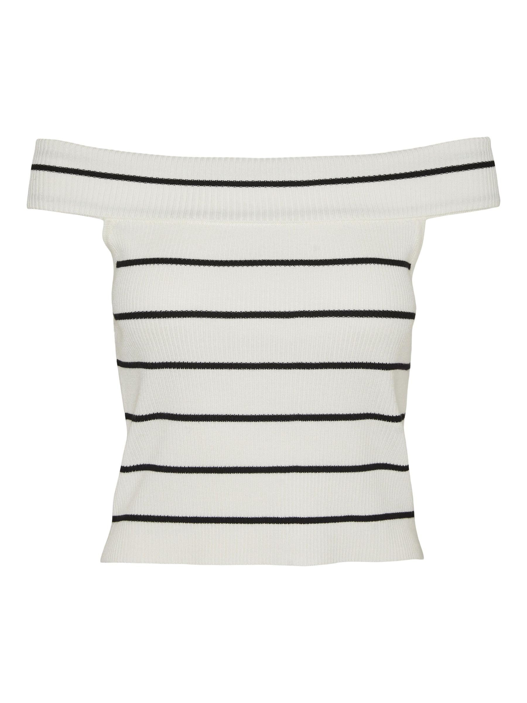 VERO MODA Women's Vmwillow Off Shoulder Top Ga Knitted Top, Birch/Stripes: w. Black, XS