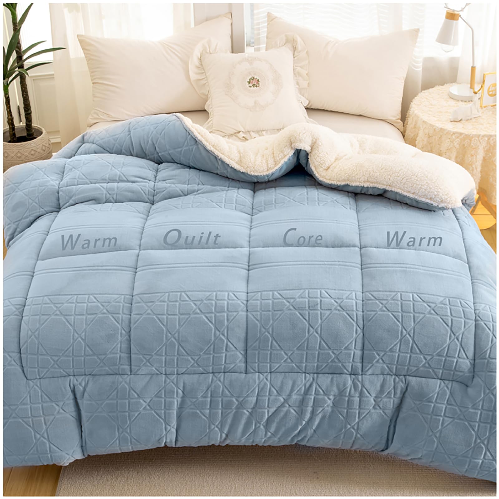 ZTGL Manta Cama 150/180/200/220 Invierno Manta Sofa Grande Polar Reversible de Franela Manta Sofa Gruesa Edredón De Plumón De Microfibra Suave y Borreguito, Muy Cálido,Mist Blue,110x150cm(1kg)