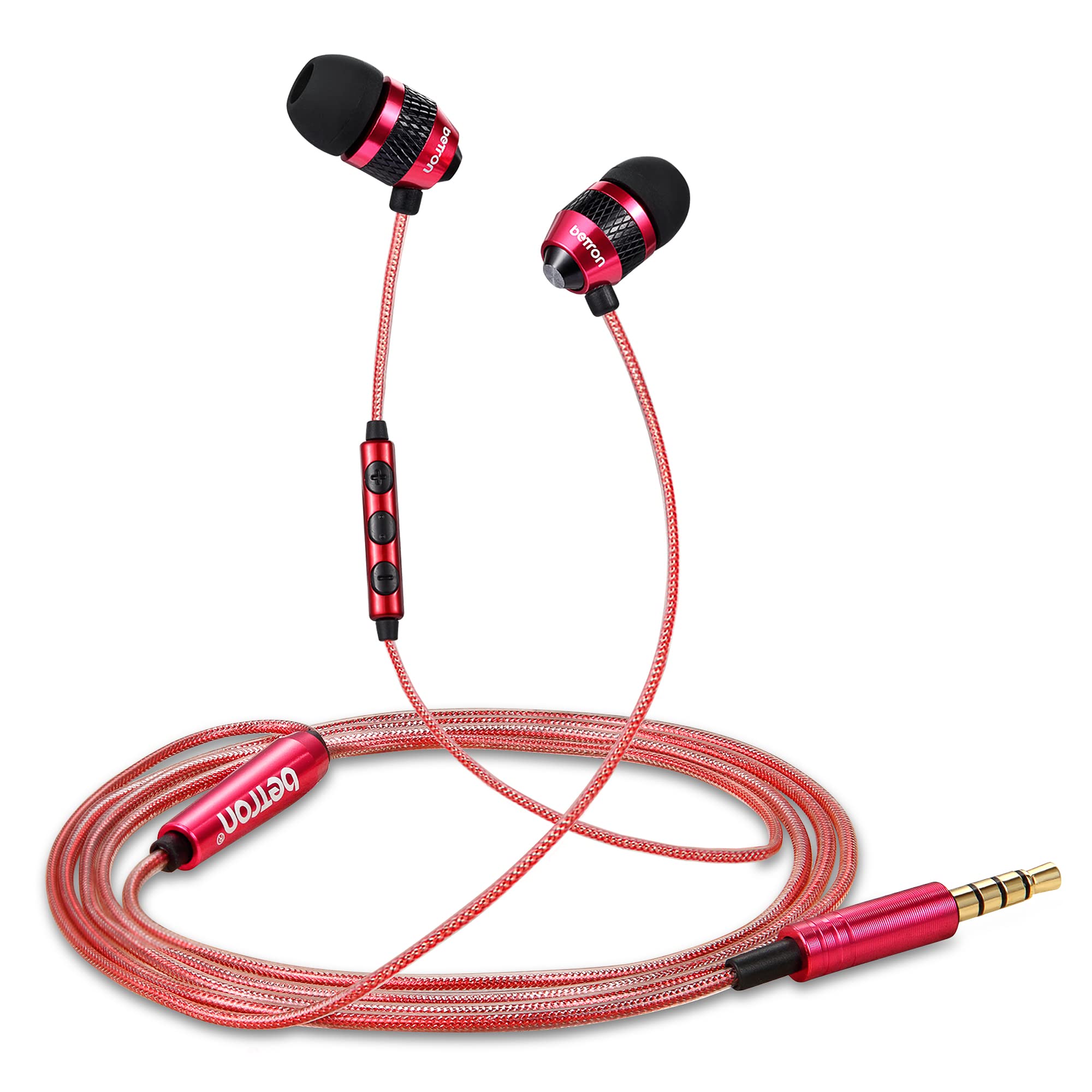 Betron B25 in-Ear Headphones Earphones with Microphone and Volume Controller, Noise Isolating Earbud Tips, 3.5mm Head Phone Jack