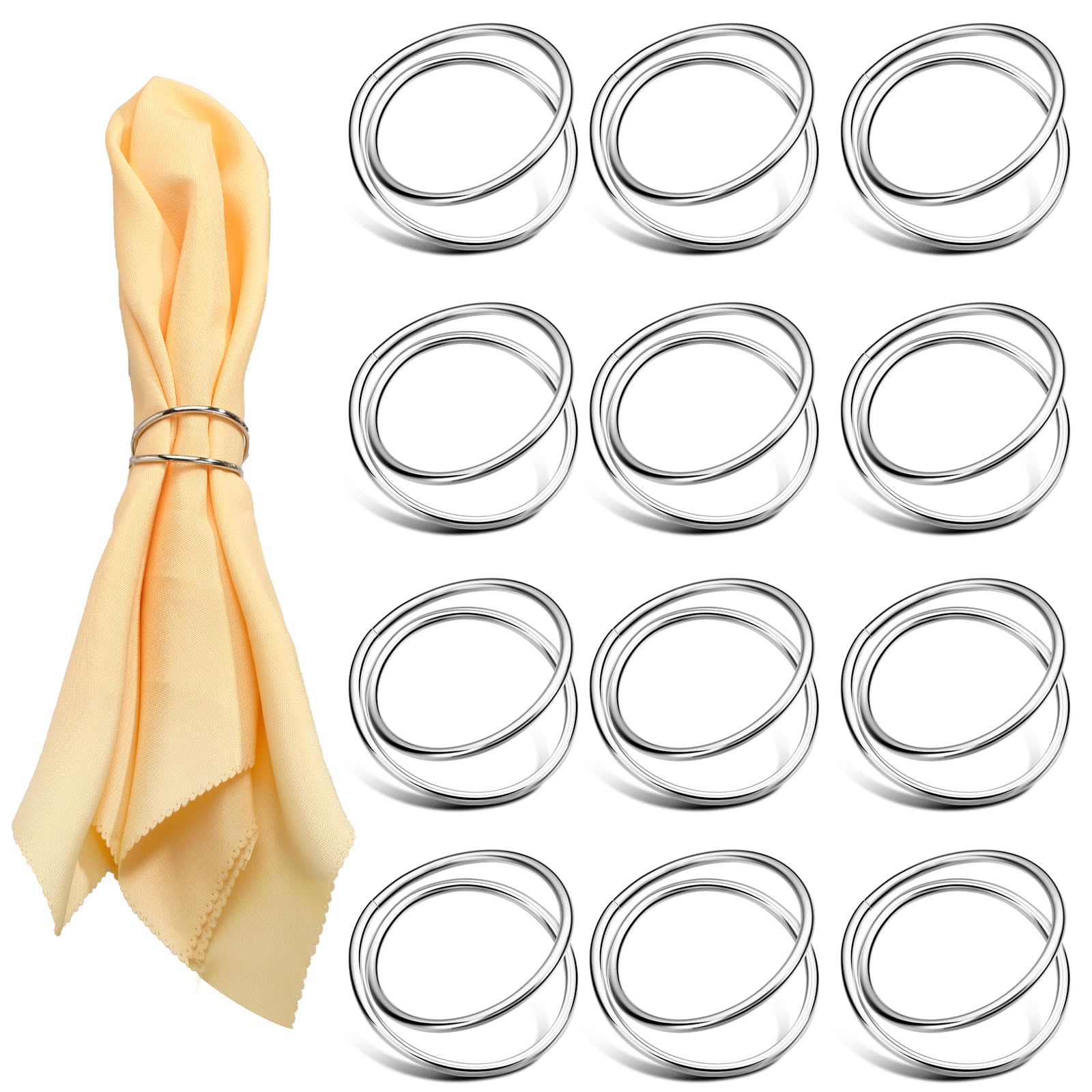 12 Pieces Gold Napkin Rings Metal Spiral Sliver Pink Napkin Rings Buckles Simple Alloy Serviette Holder for Weddings Dinner Party Table