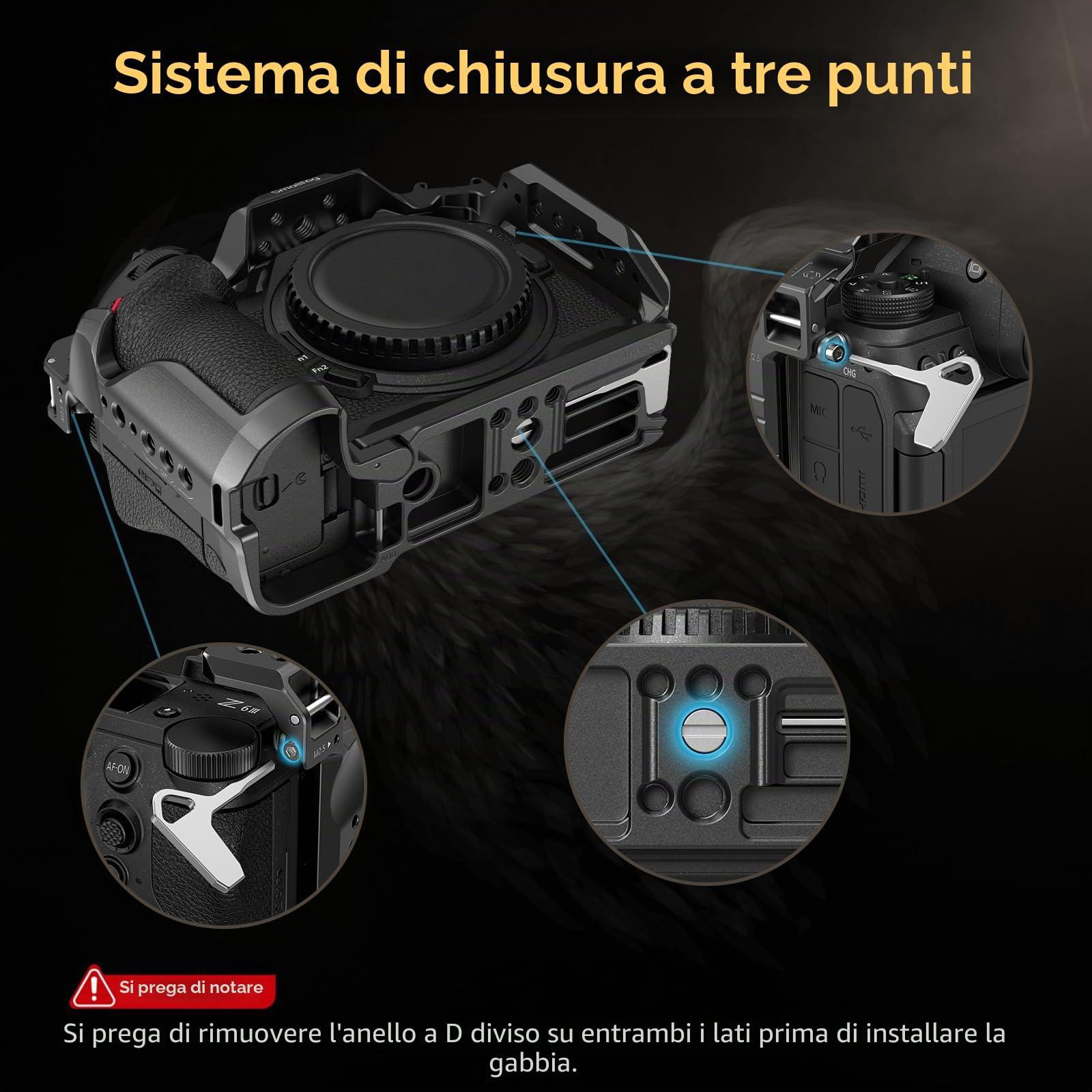 SMALLRIG Z6 III Cage per Nikon Z6 III, Gabbia Completa per Fotocamera in Lega di Alluminio con Design Anti-torsione, Piastra a Sgancio Rapido per Arca-Swiss - 4519