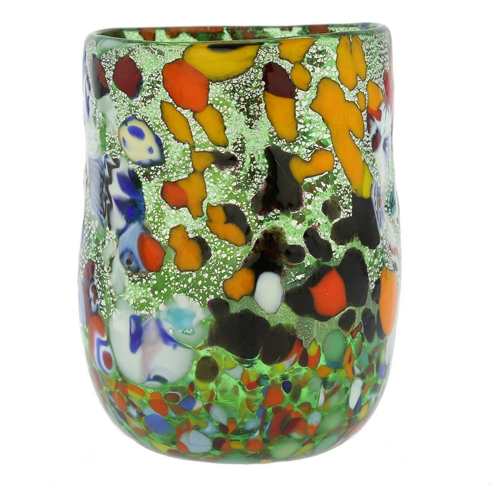 Glass Of Venice Murano Drinking Glass - Millefiori Silver Green