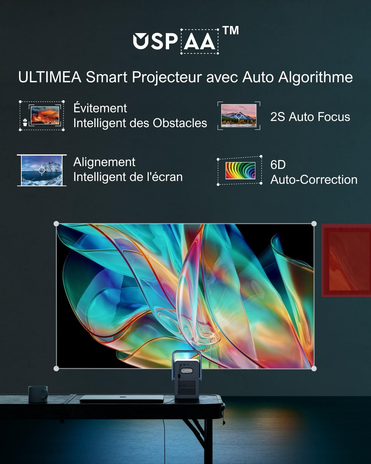 ULTIMEA Vidéo projecteur 4K Home Cinéma 2025, Projecteur Intelligent Wi-FI/Bluetooth pour Smartphone, Android TV, Netflix, Correction Trapèze 6D, 1000 ANSI Lumens, Audio Dolby