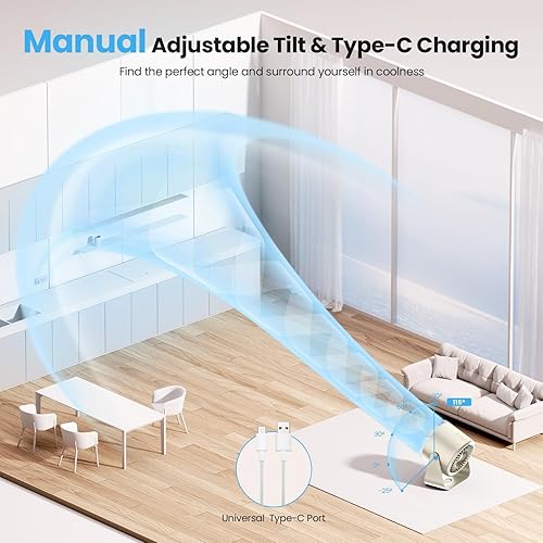 Miniatura 5 de Ventilador de escritorio pequeño, circulador de aire de escritorio ultra silencioso de 28 dB con inclinación ajustable de 115, 100 velocidades,