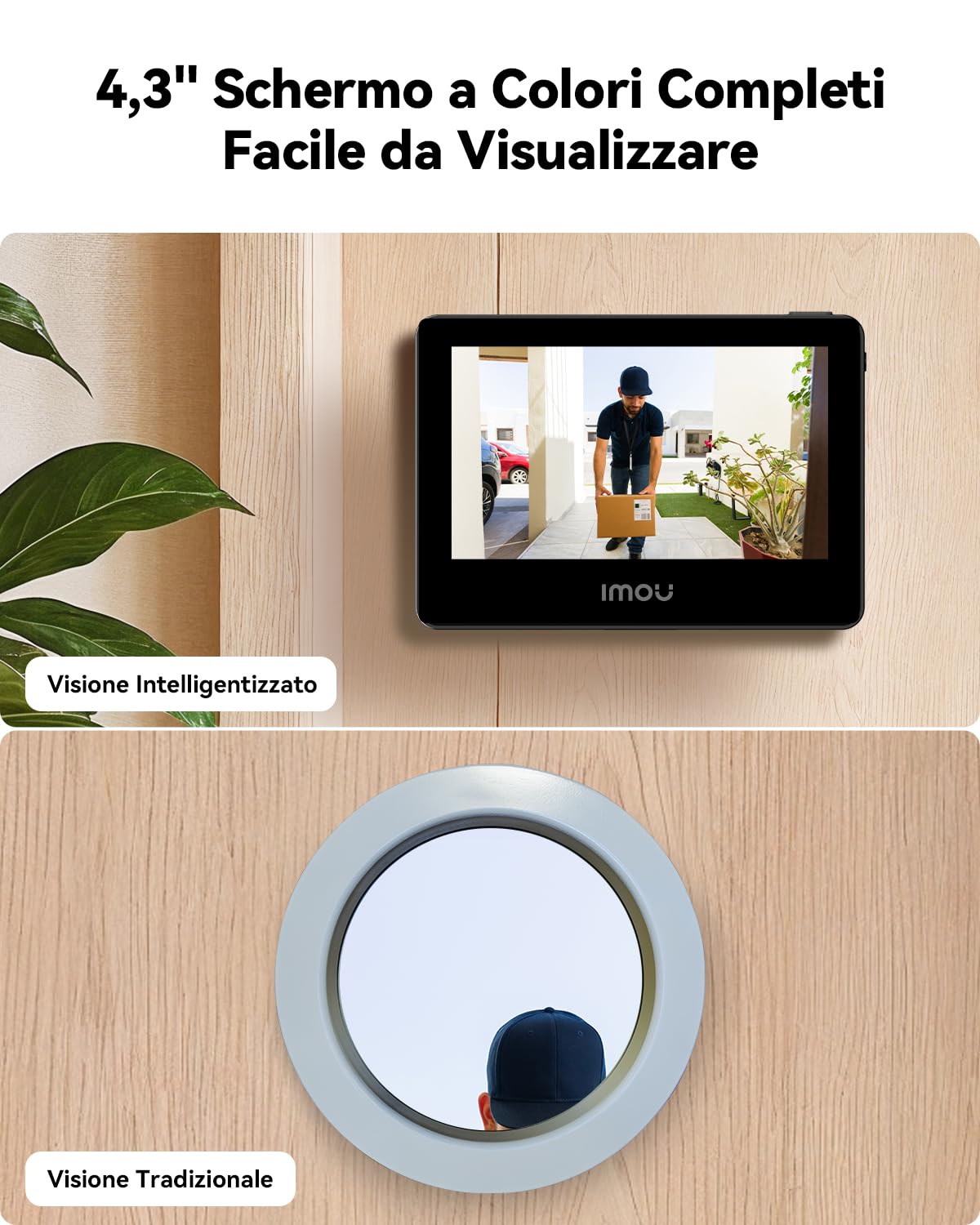 Imou VD1 5MP Spioncino Digitale WiFi con Schermo a Colori da 4,3", Videocitofono 3K, Campo Visivo 149°, Rilevamento Umano, 24/7 Registrazione, 4800 mAh Batteria, Protezione della Privacy, 2.4/5 GHz