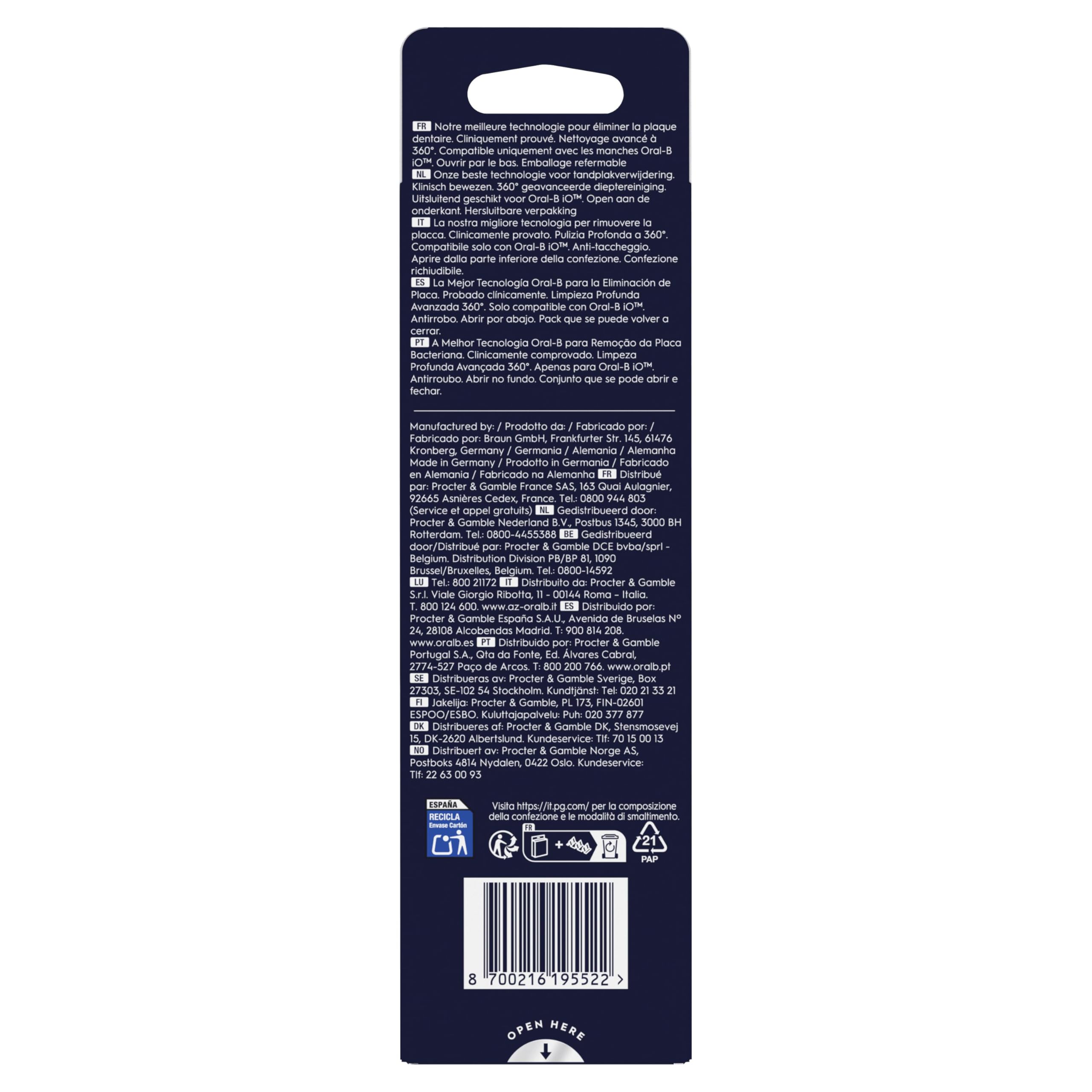 Oral-B Testine di Ricambio iO Series Ultimate Clean Nere per Spazzolino Elettrico Oral B, 6 Testine Rotonde Autentiche, con setole CrissCross per rimuovere la placca