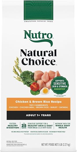 NUTRO NATURAL CHOICE Adult Dry Dog Food, Chicken & Brown Rice Recipe Dog Kibble, 5 lb. Bag