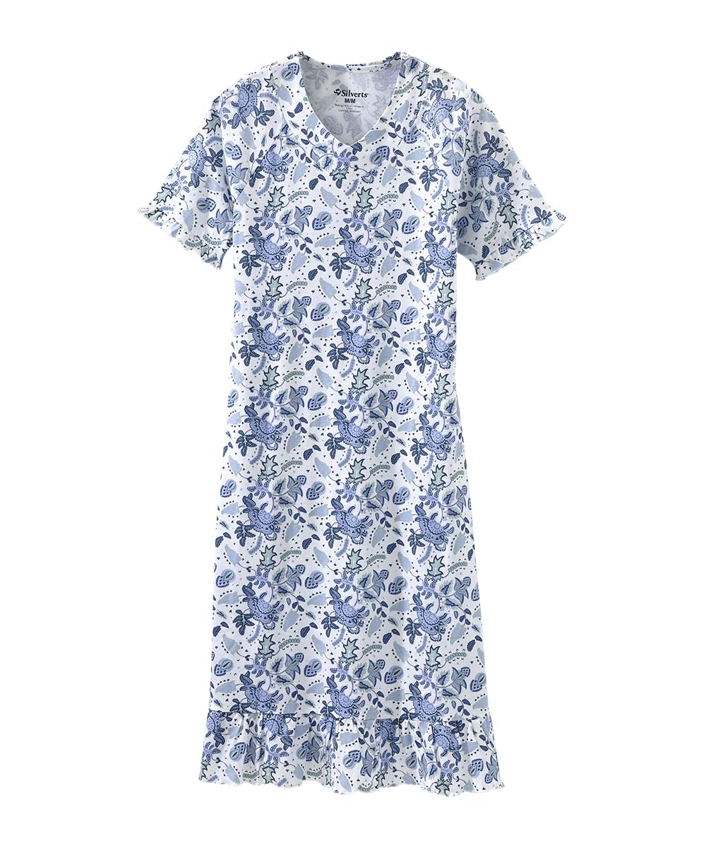 Silverts Women's Open Back Ruffle Hospital Gown - Adaptive Cotton Nightgown for Elderly, Maternity, Surgery, Labor