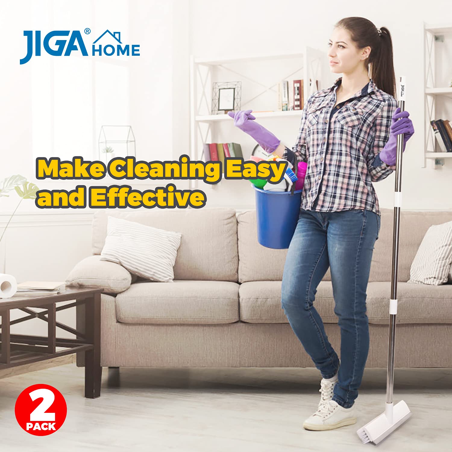 Bathroom Cleaning Brush with Wiper and Squeegees,Tiles Cleaning with Long Handle Tile Cleaner Bathroom Floor Brush Window Cleaning Brush Floor Scrub Brush (3 in 1 Brush) 3
