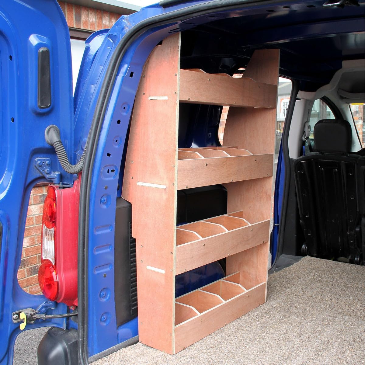 Nissan Primastar Sklejka Van Rack Regał na narzędzia, półka na narzędzia, półka na narzędzia, regał, regał, organizer, zdejmowane przegrody, strona kierowcy i pasażera, 4 półki, 16 przegródek, 116 x 67,5 x 28,5 cm