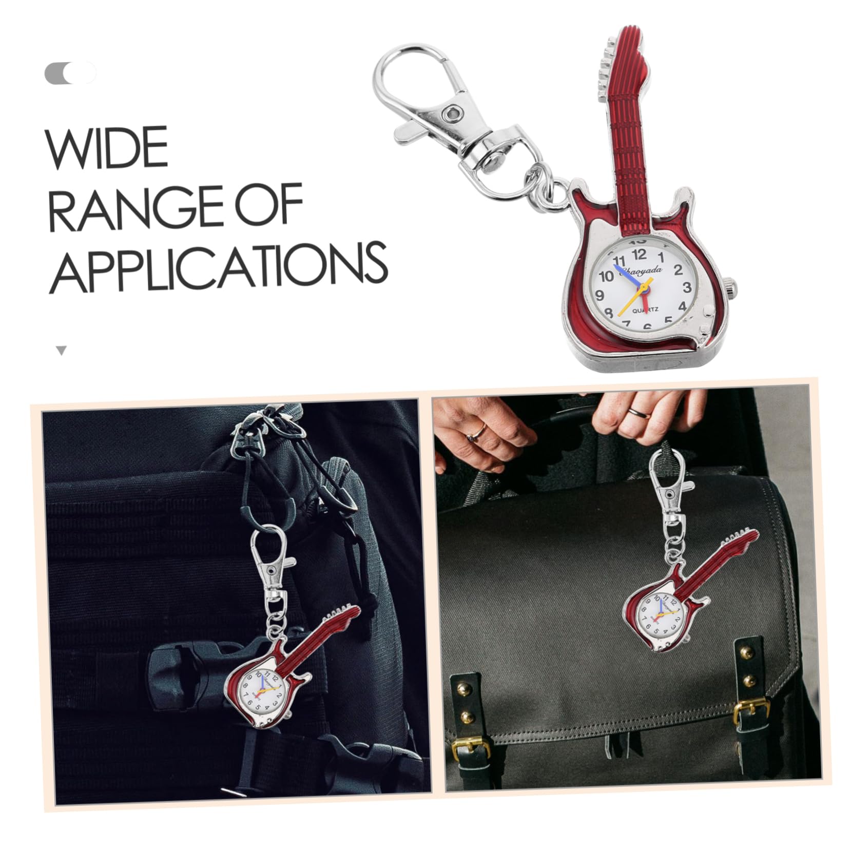 Reloj Llavero Forma de Guitarra para Niños, Reloj de Bolsillo de Cuarzo, Compacto y Portátil, Accesorio Lindo para Decoración de Mochila o Bolso
