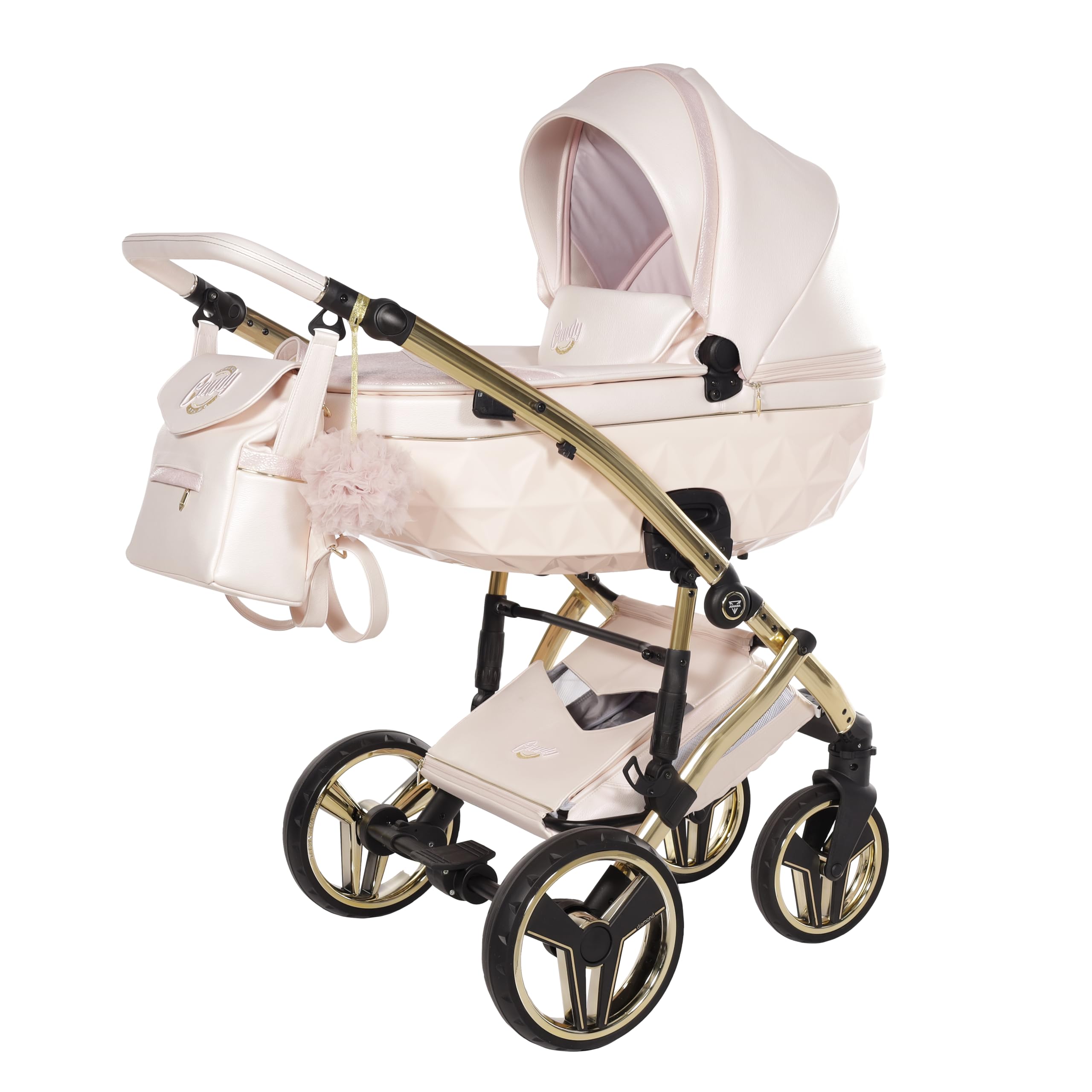Junama Candy Premium Rosa y Dorado Cochecito de Bebé 2 en 1, 3 en 1, 4 en 1 + Sombrilla para Carrito (4 en 1 con base ISOFIX)