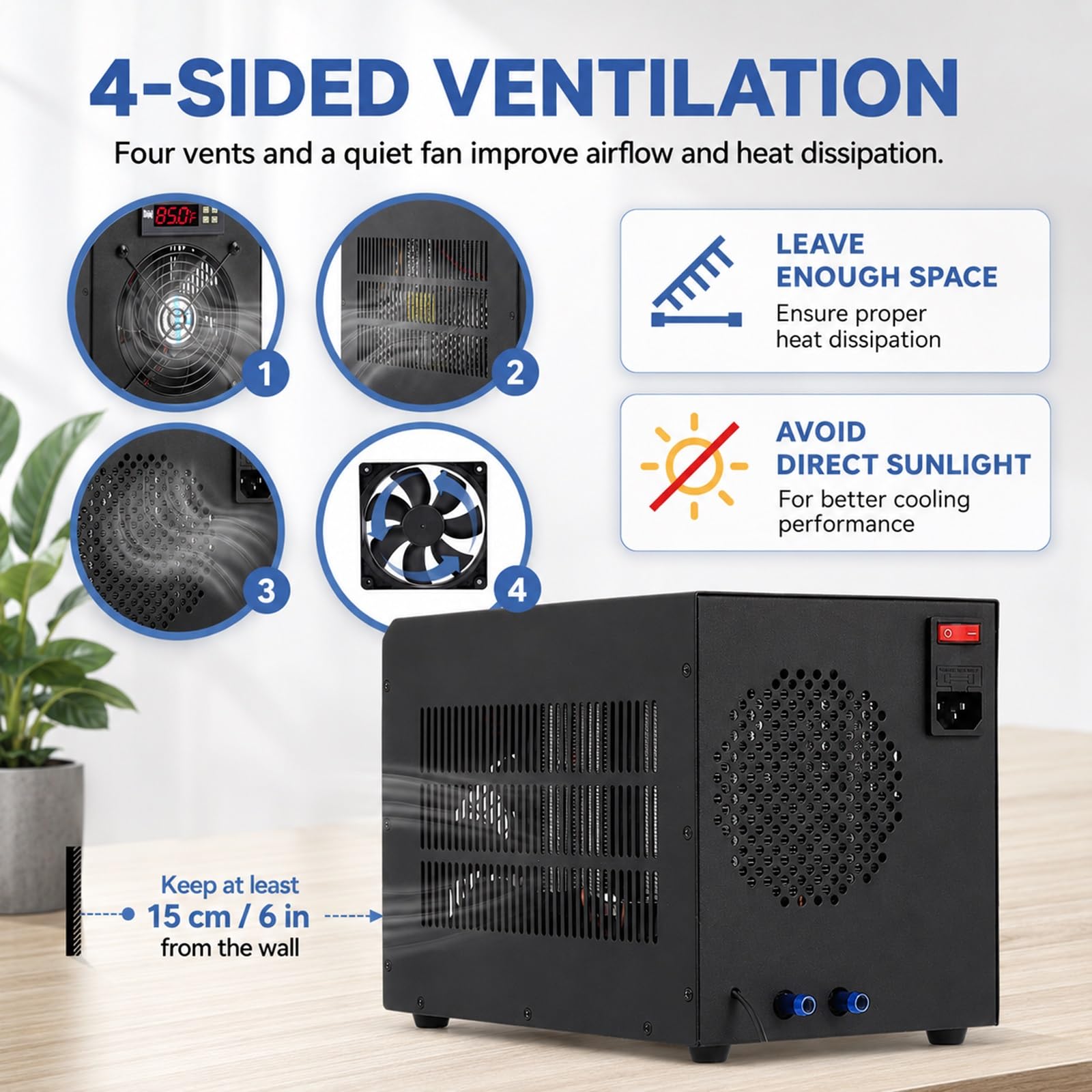 Enfriador De Agua Para Acuarios De 60L, Sisteme De Refrigeración Ultrasilencioso, Unidad De Enfriamiento Electrónica Para Ajolotes, Arrecifes De Coral, Camarones, Cría De Peces E Hidroponía