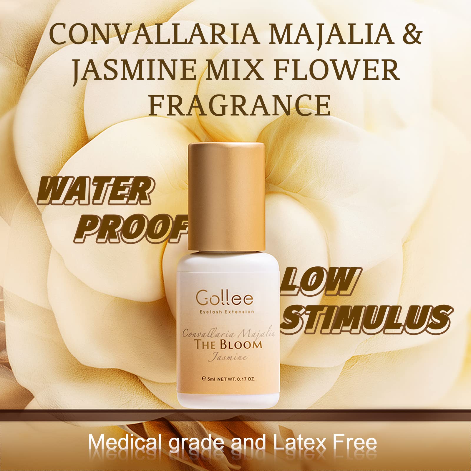 GOLLEE Wimpernkleber für Wimpernverlängerung Kleber Wimpernkleber Dauerhaft Schwarz (0.17fl.oz / 5ml) / 1-2 Sekunden/Haltbarkeit 3-4 Wochen/Blumige Düfte/Nur für Professionelle