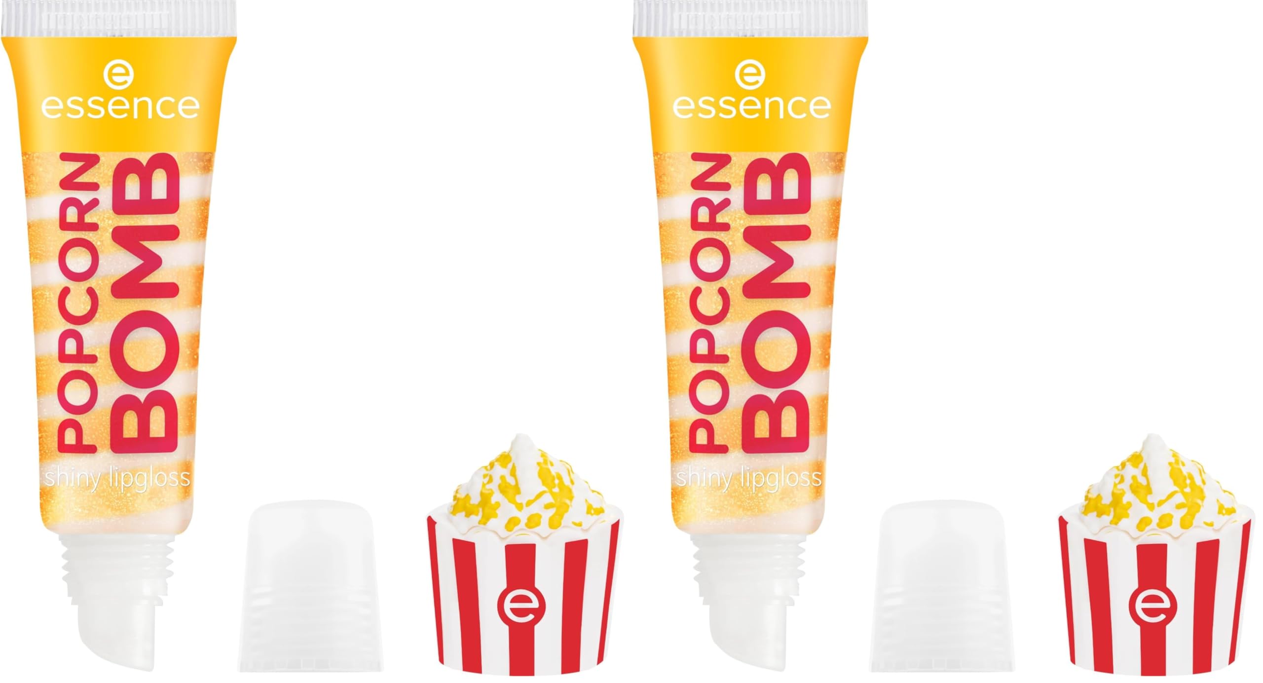 essence POPCORN BOMB shiny lipgloss, Nr. 01, Gelb, schimmernd, vegan, ohne Parabene, ohne Mikroplastikpartikel, Nanopartikel frei, 2er Pack (10ml)