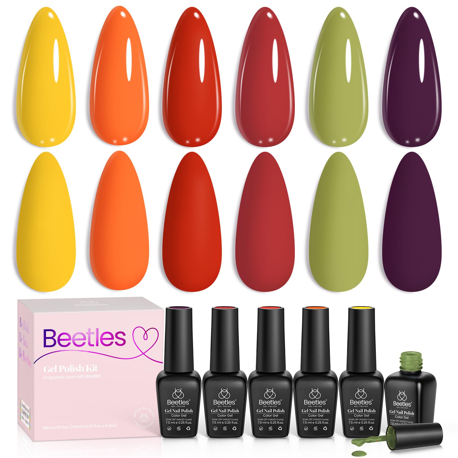 Set, Sunset Leaves Set Orange Green Gel Nail Polish Kit Autumn Fall Winter Soak Off UV Nail Lamp LED Cured, 7.3ml Each Bottle for Nail Art