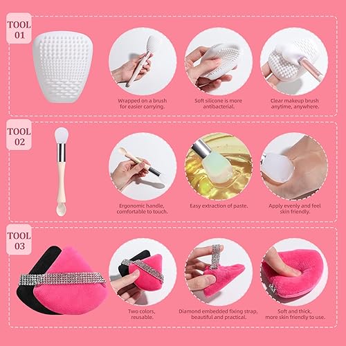 Miniatura 5 de BS-MALL Base sintética de alta calidad, correctores en polvo, sombras de ojos, brochas de maquillaje, set de regalo (rosa)