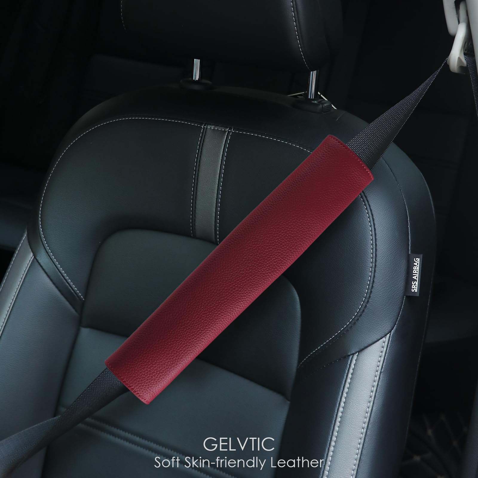 GELVTIC Soft Leather Seat Belt Covers For Adults - Shoulder Pad Neck Protector For Car, Truck, SUV & Airplane (Beige, 12.4 Inch) - View #2