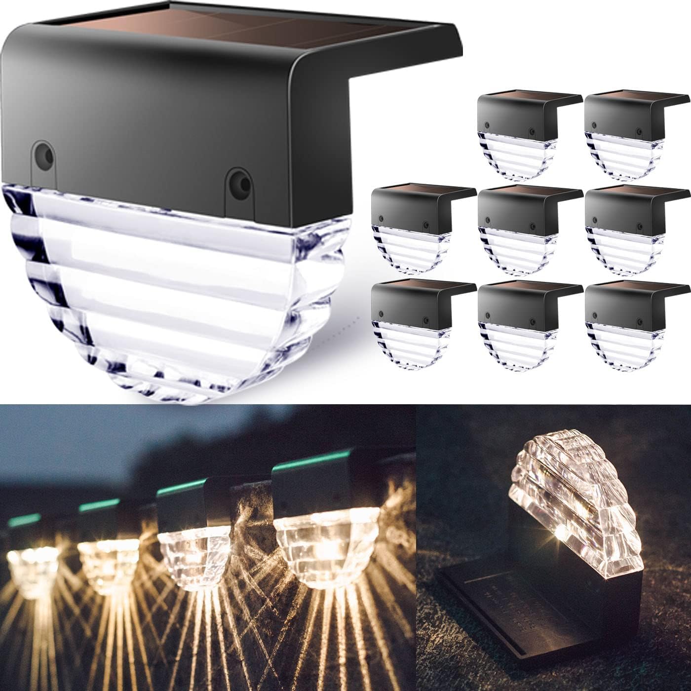 TIJNN Solar Deck Lights Outdoor, Solar Fence Lights Waterproof Led for Outdoor Stairs, Step, Yard,Patio Decor Illumination - 8 Pack