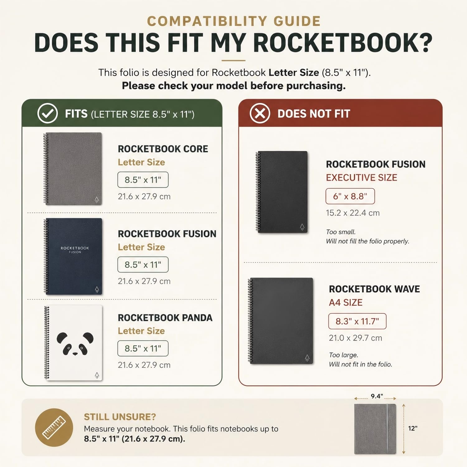 Étui folio A4 Rocketbook format lettre 21,6 x 27,9 cm Wave Everlast Fusion Panda Portfolio Organizer