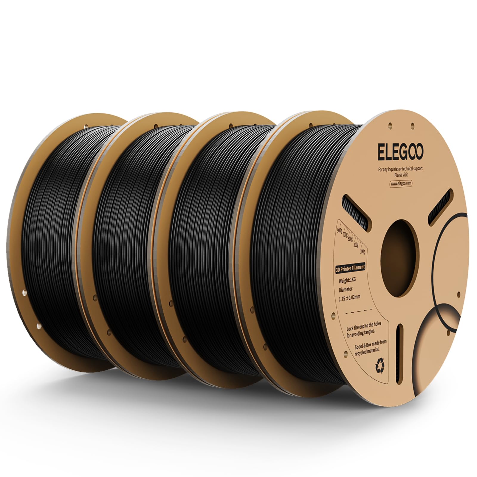 ELEGOOPLA 3D Printer Filament 1.75mm, Dimensional Accuracy +/- 0.02 mm, Filament 3D Printing Materials Black 4KG