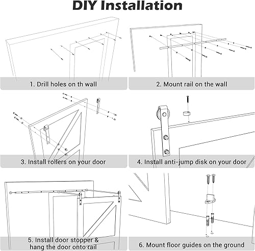 Miniatura 6 de Aquaterior Kit de herrajes para puerta corrediza de granero de 6.6 pies, resistente para colgar gabinetes, rodillos de riel de riel de riel, fácil