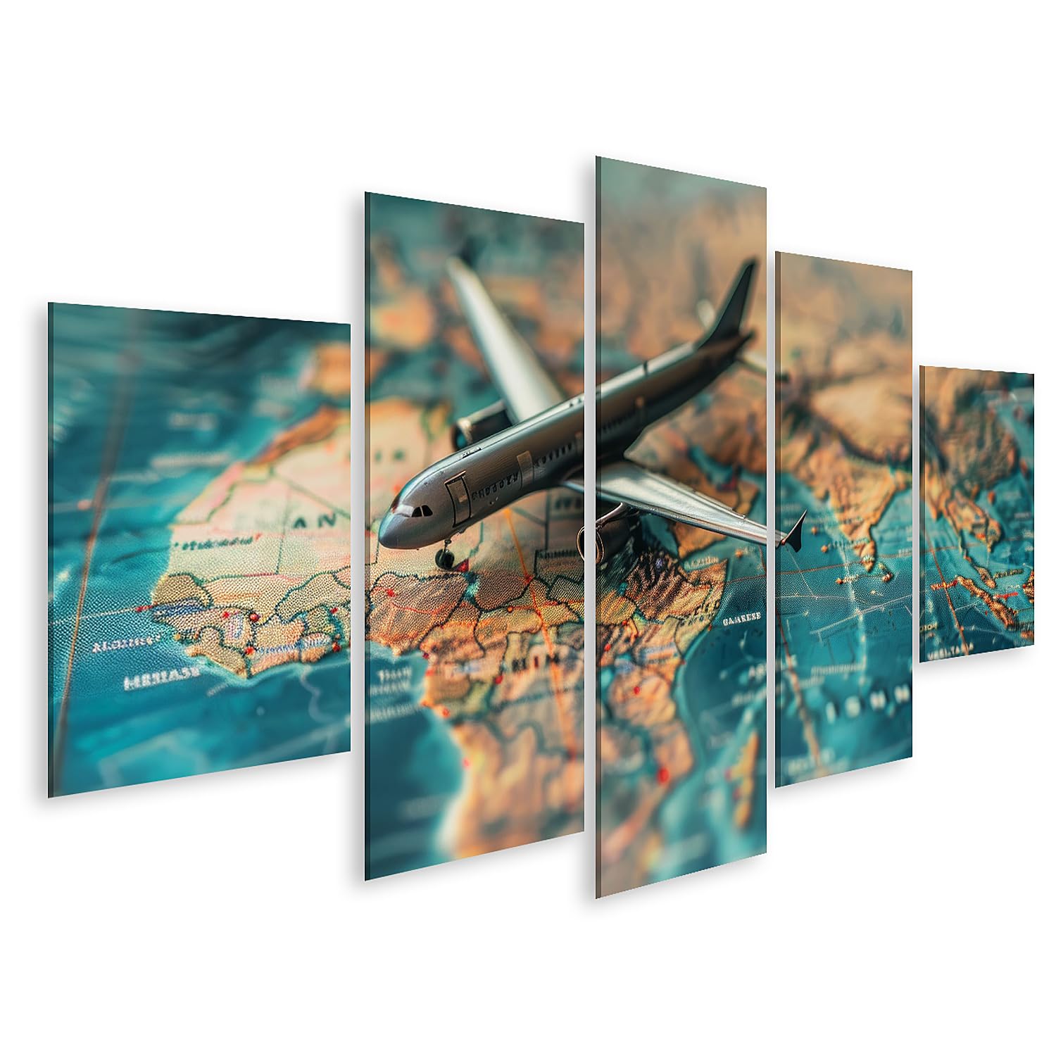 islandburner Quadro su tela aereo sopra mappa del mondo in primo piano per ufficio agenzia di viaggi immagini poster