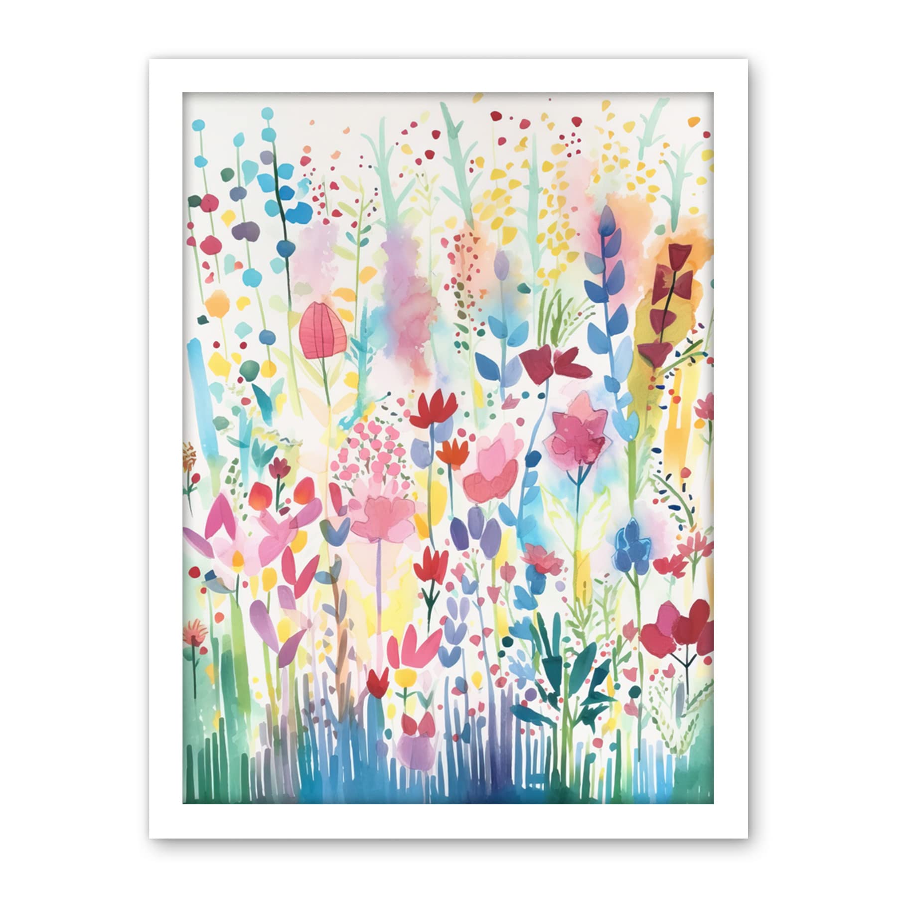 Artery8 Soft Pastel Wildflower Floral Folk Art Artwork Framed Wall Art Print 18X24 Inch