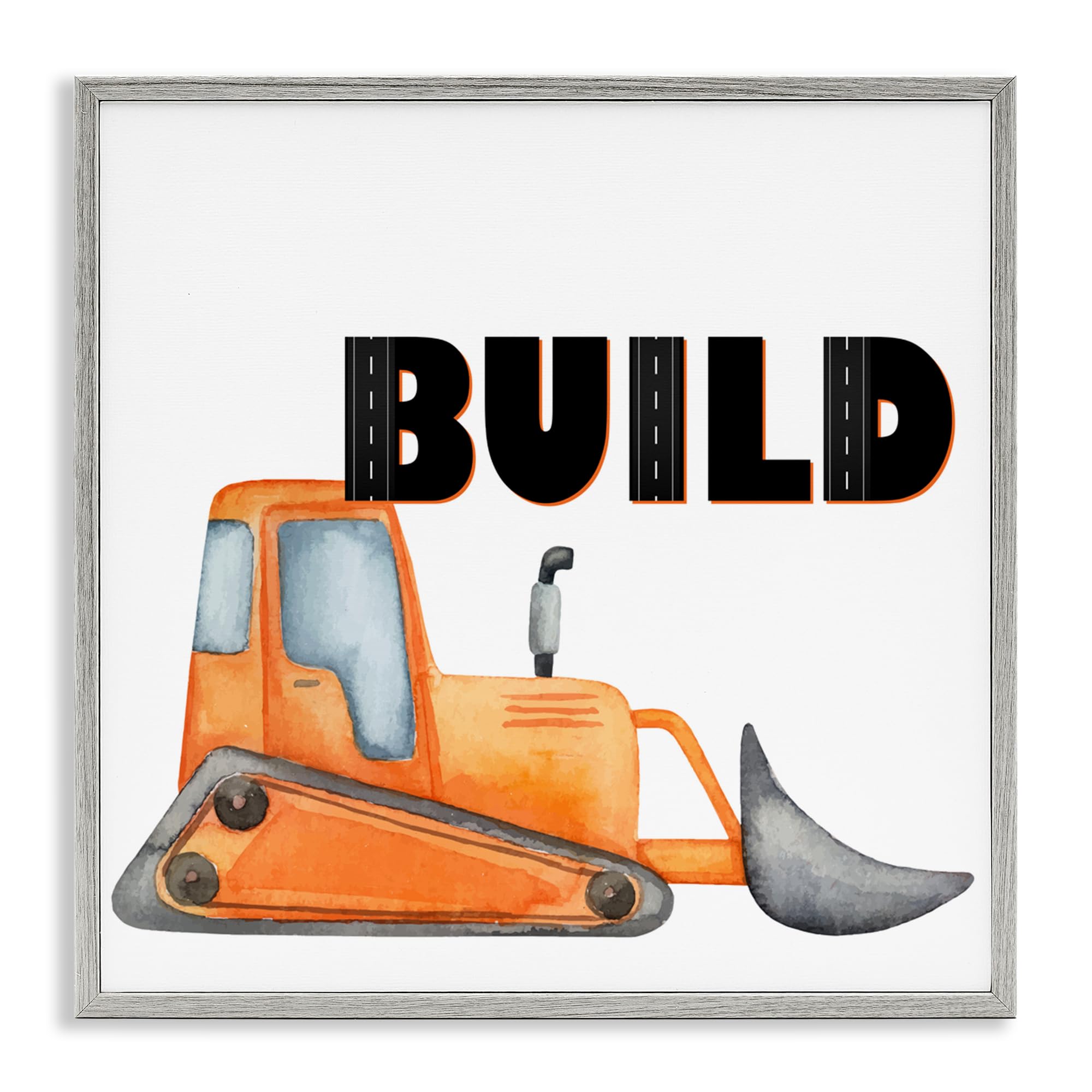 Tableau Bulldozer Orange Stupell Industries art giclée encadré de Kim Allen