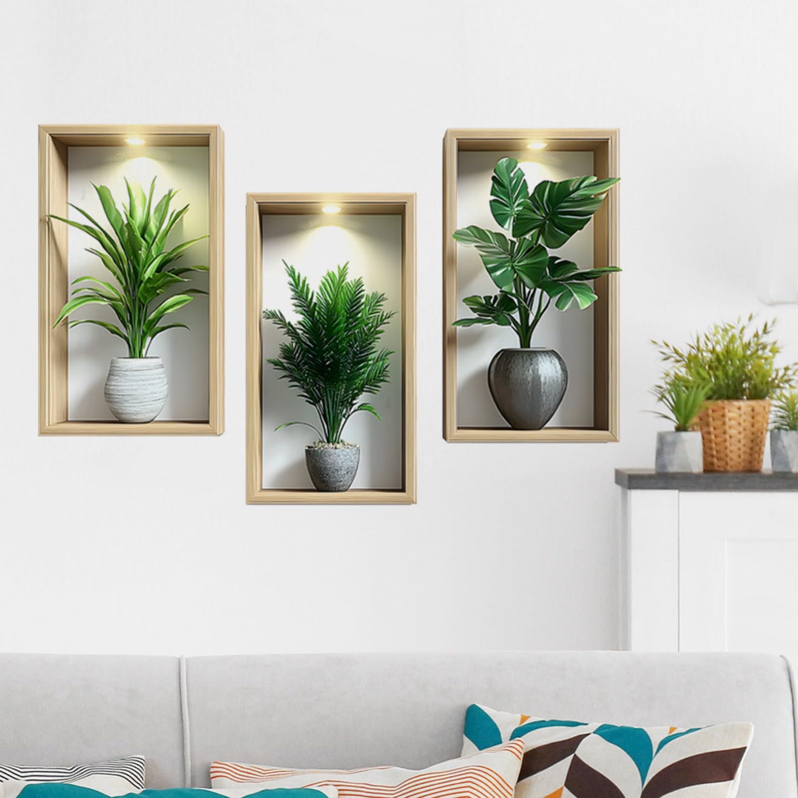 3Pcs Plant Wall Stickers,3D Green Potted Plant Waterproof Wall Art Stickers,3D Plant Wall Sticker for Living Room Bedroom Bathroom Kitchen Office Decor(19.3x11inch) - Image 4