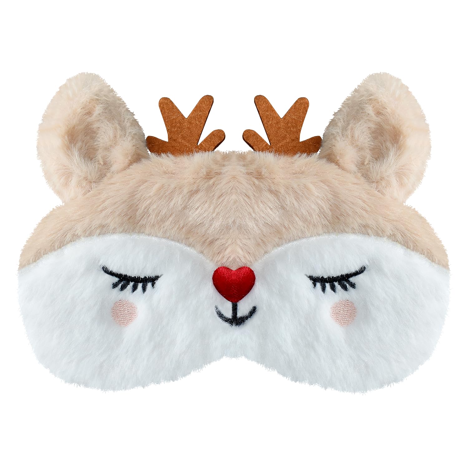 VerteLife Schlafen Augenmaske Weihnachten Schlafbrille Weiche Plüsch-Schlafmaske Neuheit Reisen Augenabdeckung Cartoon Tier Augenbinde für Damen und Herren (Weihnachtsgeweih,Weiß)