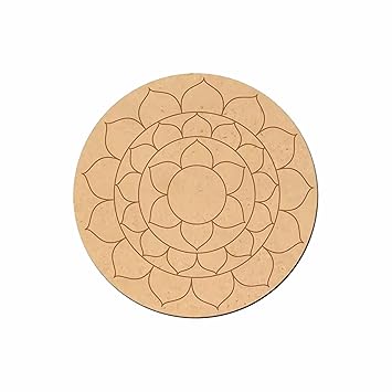 Khush Enterprise Center | Pine MDF Pre-Marked Wooden Rangoli Round Shapes Cutout for Crafts Work Home | Room Dcor Artistic DIY Work Art and Craft for Resin Art, Mandala Art, Pyrography, Painting, Diwali Rangoli (KE-A)(12 Inch)