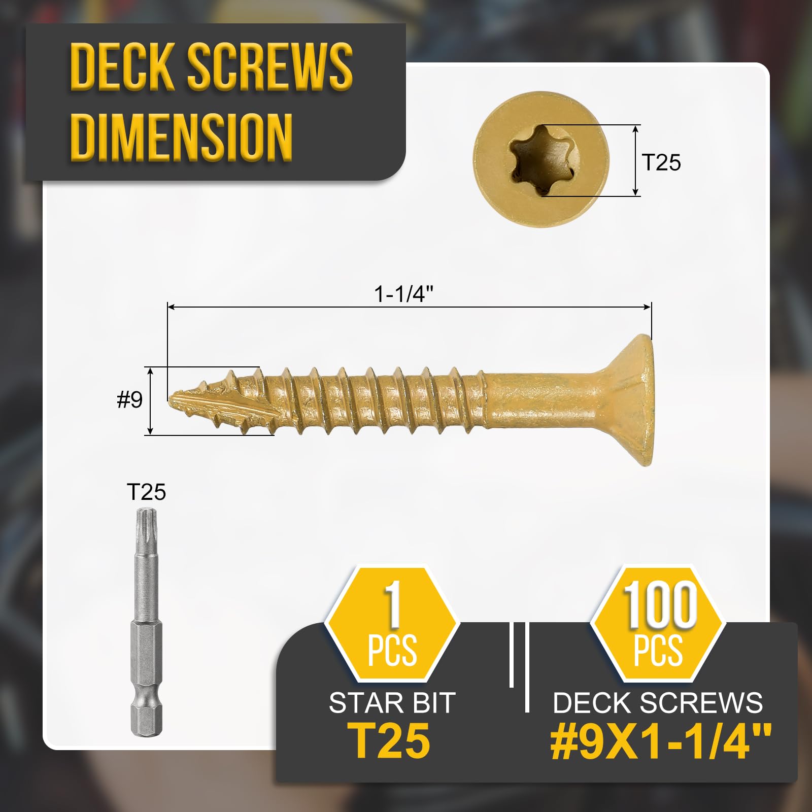 DTGN #9x1-1/4" Deck Screws, 100Pack, Good for Decks Fences, Frames, Farms, Outdoor Furniture - Image 2