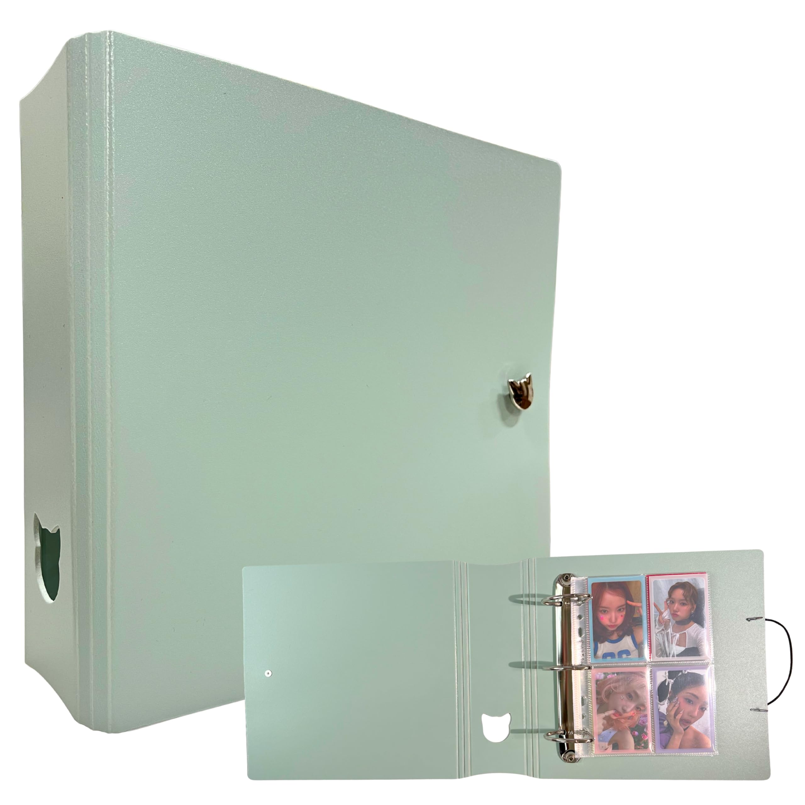 MEOWCAFE K-Keep A5 Wide 2 INCH Binder, Large Capacity Kpop Photocard Binder with 2 Backboards and 25 Single Sided A5 Slim Pages (Ice Green)