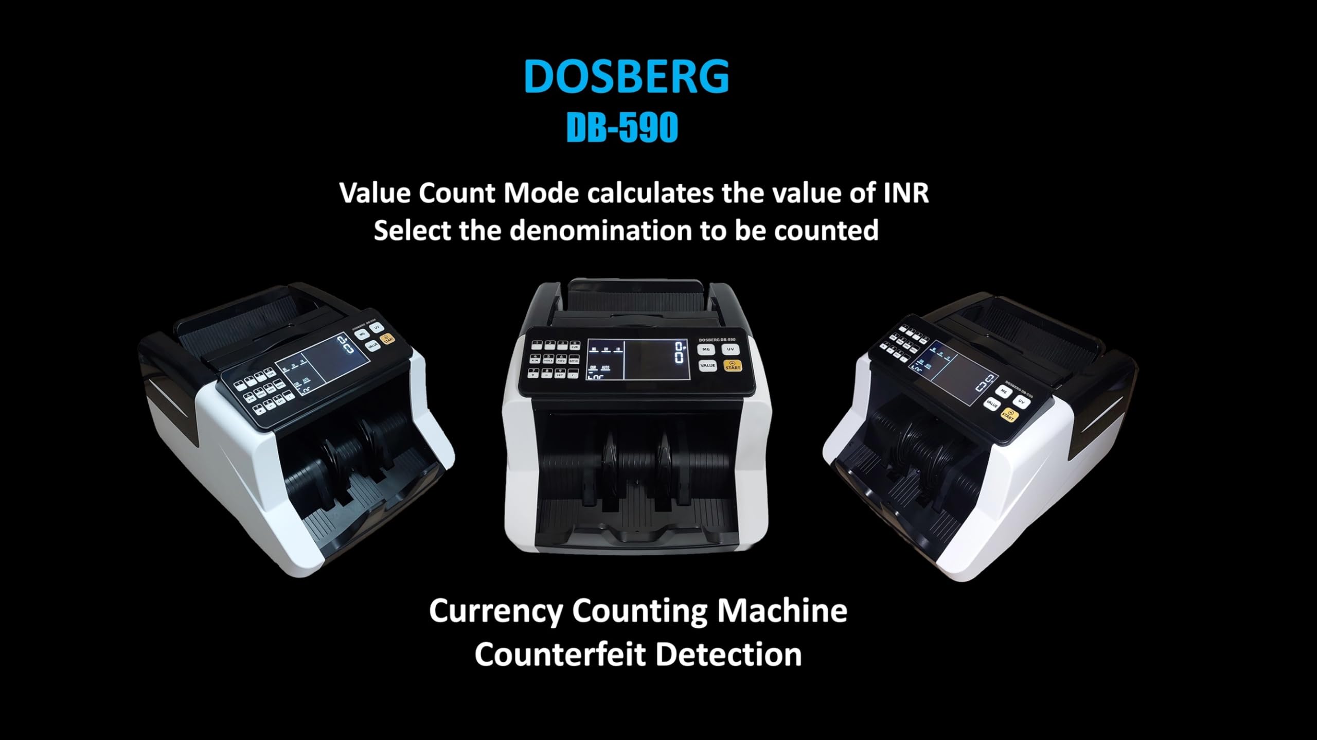 Dosberg DB-590 Automatic Note Counting Machine with Fake Currency Detection I Add, Batch, Value Add Count Modes I Retail, Bank and Business Use I Cash Counting Expert 2