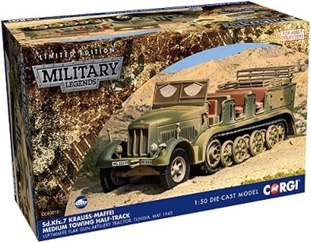 Corgi Diecast Half-Track - CC60013 Sd;Kfz;7 Krauss-Maffei Medium Towing Half - German Military Metal Half-Track Toy Detailed Armored Vehicle - Die Cast World War II Models for Adults, Green