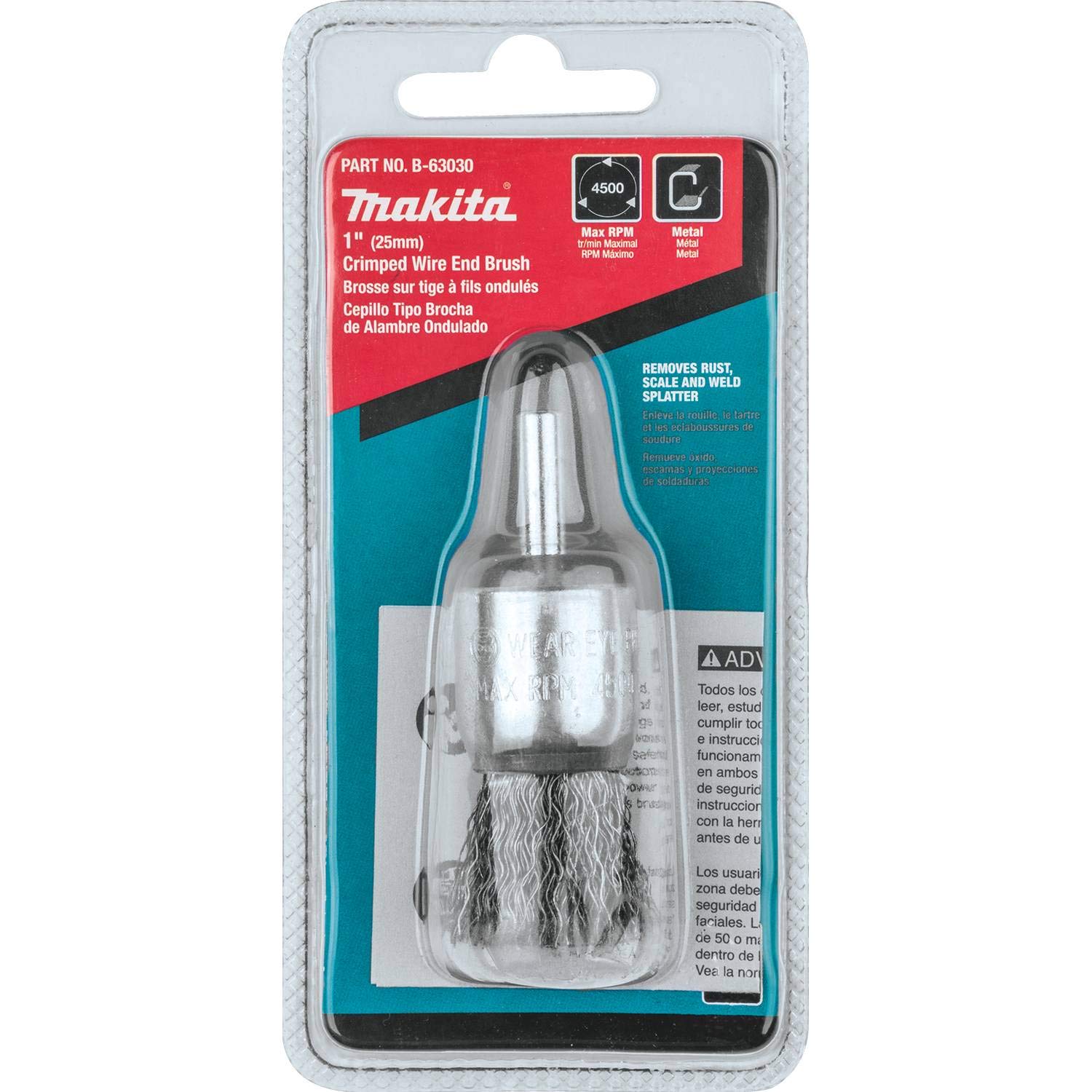 Makita B-63030 2,5 cm Zaciskana szczotka z końcówką drucianą, trzpień prosty 1/4 cala