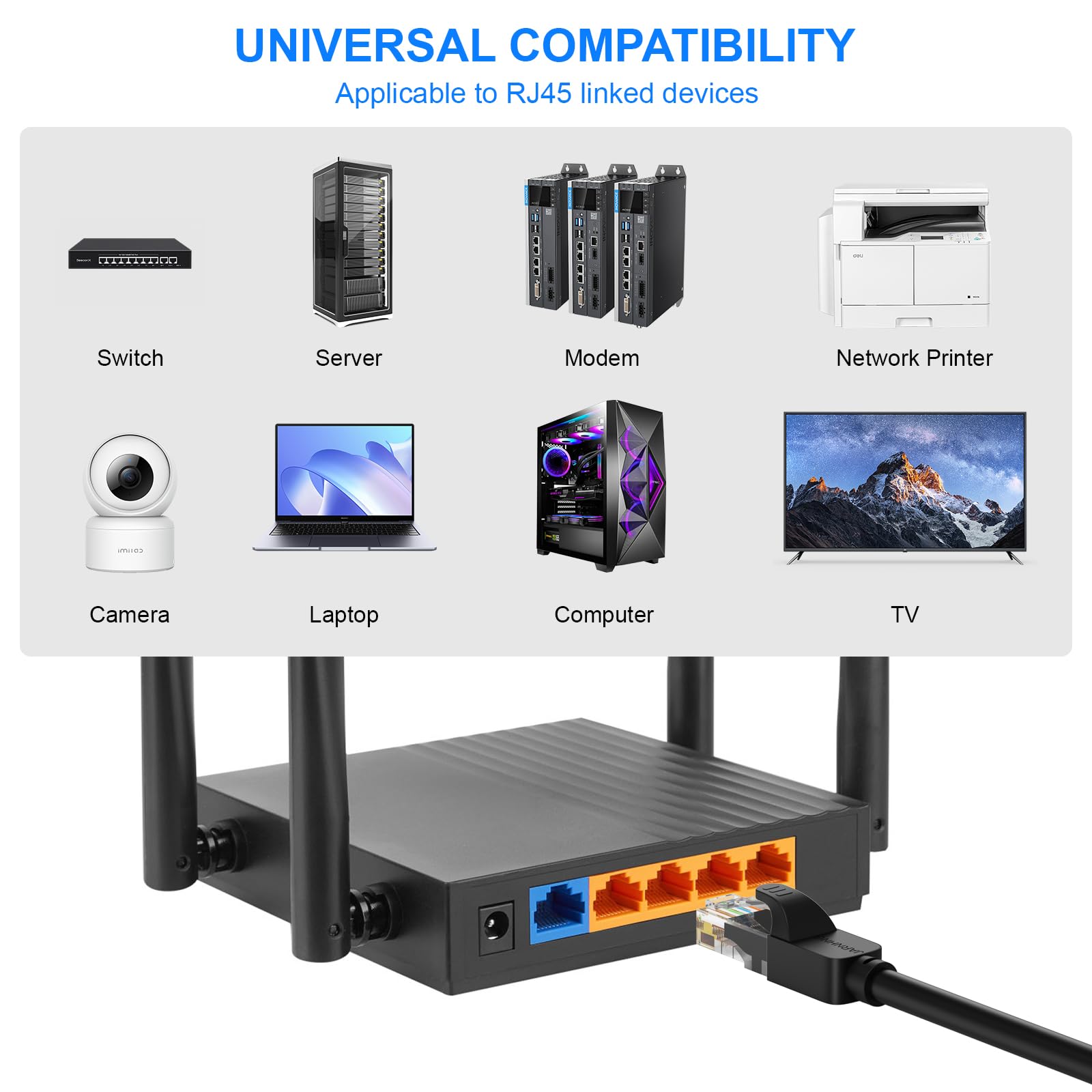 Câble Ethernet 50M Cat 6, Câble Internet Haute Vitesse 10gbps, Cordon de Raccordement Lan RJ45 Noir, Câble Ethernet Long Pour Jeux, Ordinateur, Télévision (Complet)
