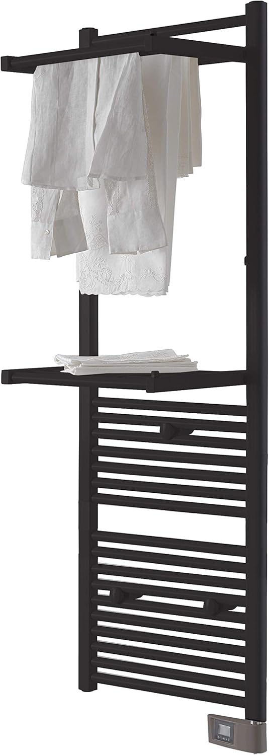 DELTACALOR - Toallero eléctrico de baño, Calientatoallas Radiador Papillon 2 Negro, 750 W, (165 x 50), Baldas abatibles, Tendedero electrico, ...
