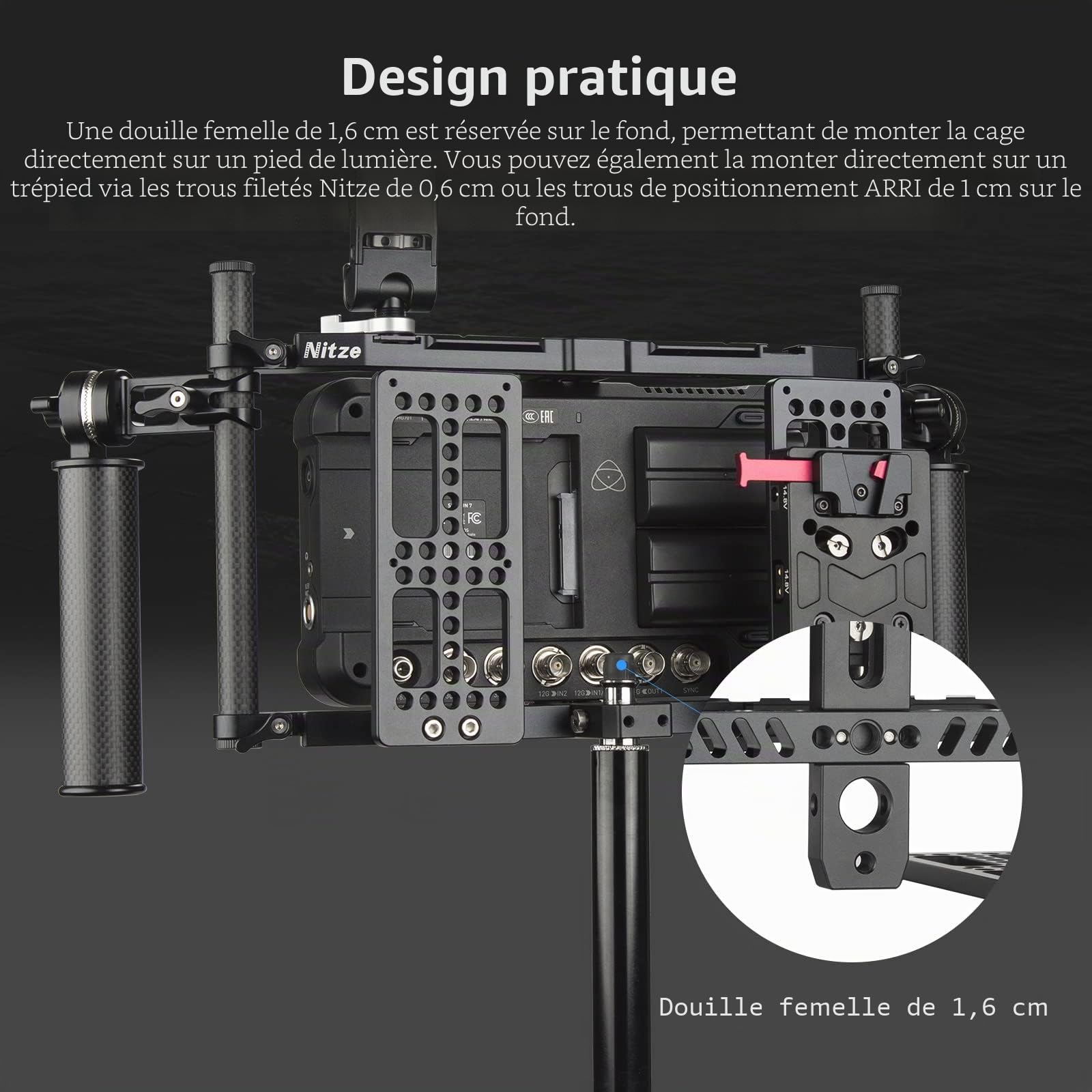 Nitze Director's Monitor Cage avec Poignées et Tiges en Fibre de Carbone, Director Cage de Moniteur pour Tout Moniteur Jusqu'à 10" - JSQ-003