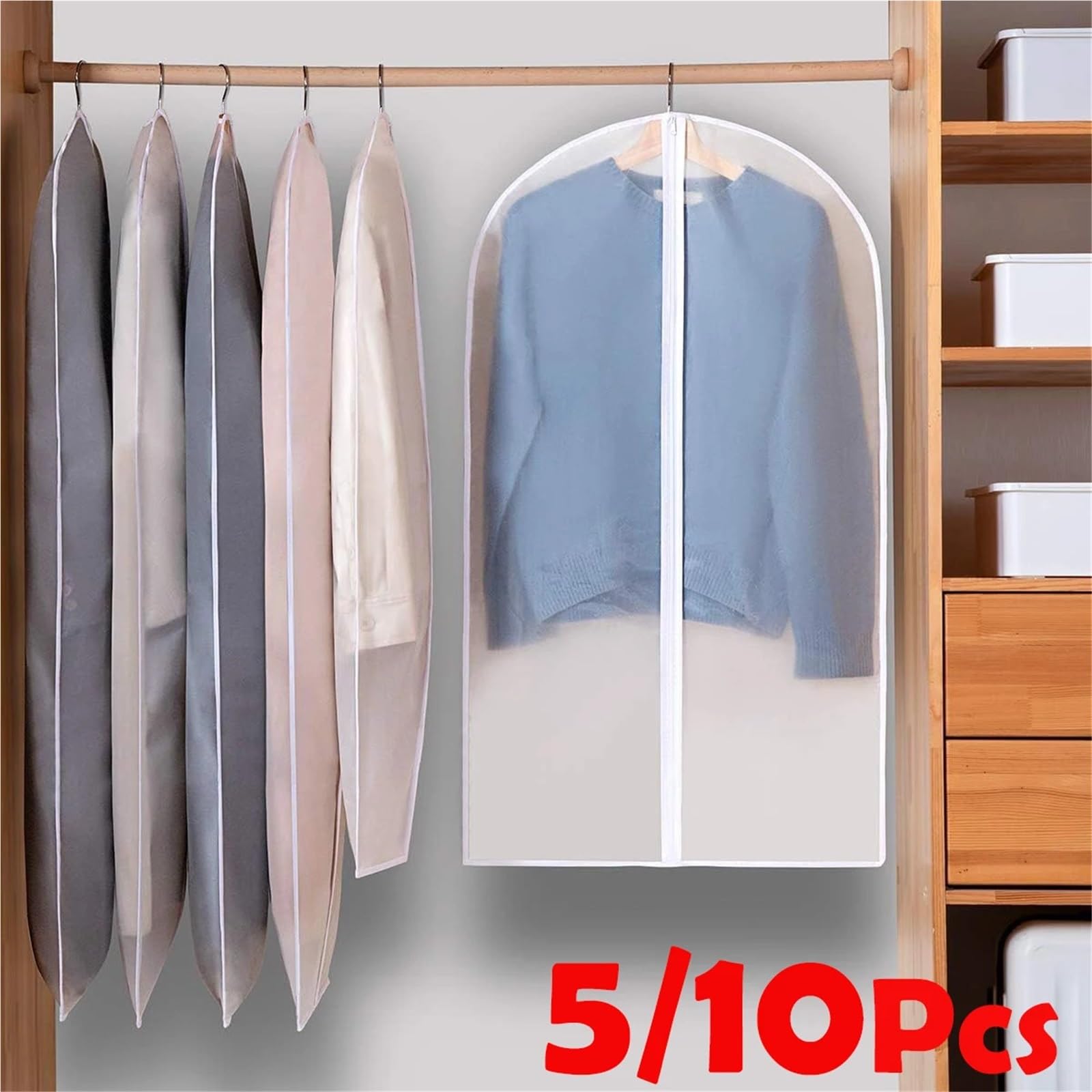 Copriabiti 5/10 pezzi, sacchetti copriabiti antipolvere con cerniera, lavabili e riutilizzabili, trasparenti(10Pcs Clear)
