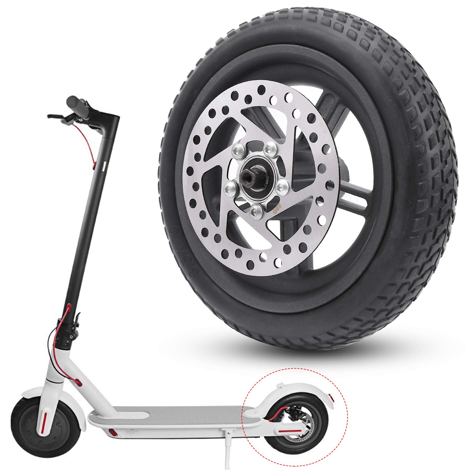 Tbest Pro 2 Hinterrad Komplett,8,5-Zoll-Scooter-Rad,Elektro-ScooterNabenreifen-Ersatzreifen Für Pro + Hohlreifen + 120-Mm-Scheibenbremse,Scooter-Ersatzset