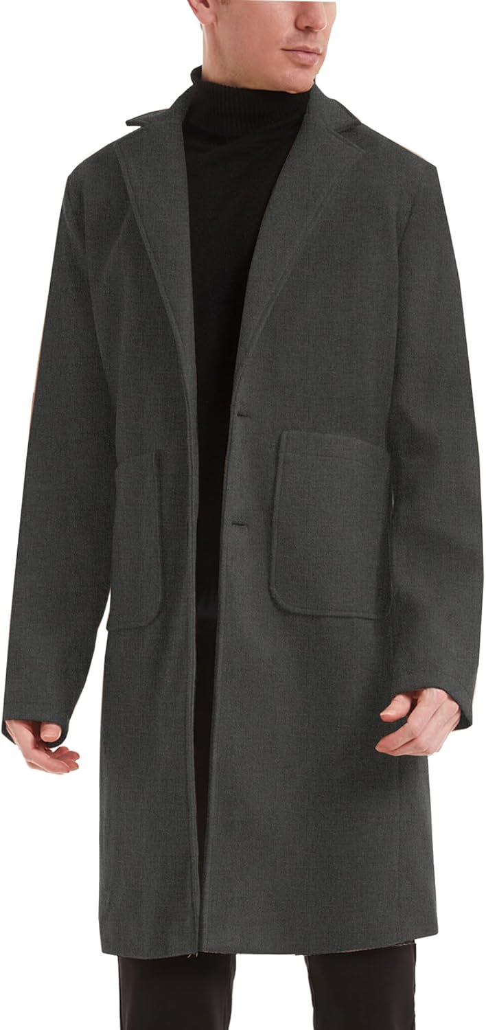 Men's Notch Lapel Single Breasted Long Trench Coat Medium Grey