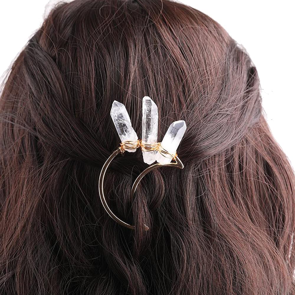 LQQQL Hair Clip - Natural Quartz Stone Celtic Hair Sticks for Long Hair, Irish Hair Accessories (2pcs)